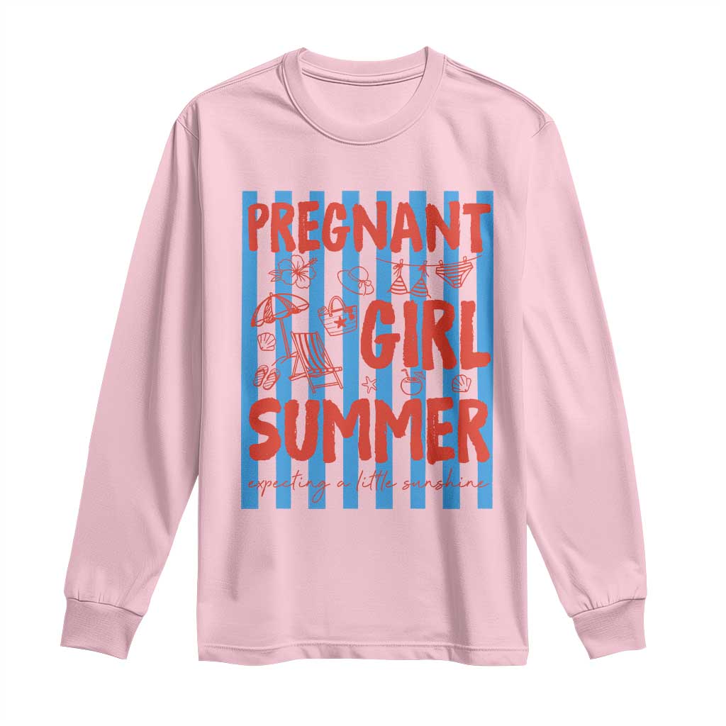 Pregnant Girl Summer Long Sleeve Shirt Funny Beach Pregnancy Announcement TS14 Light Pink Print Your Wear
