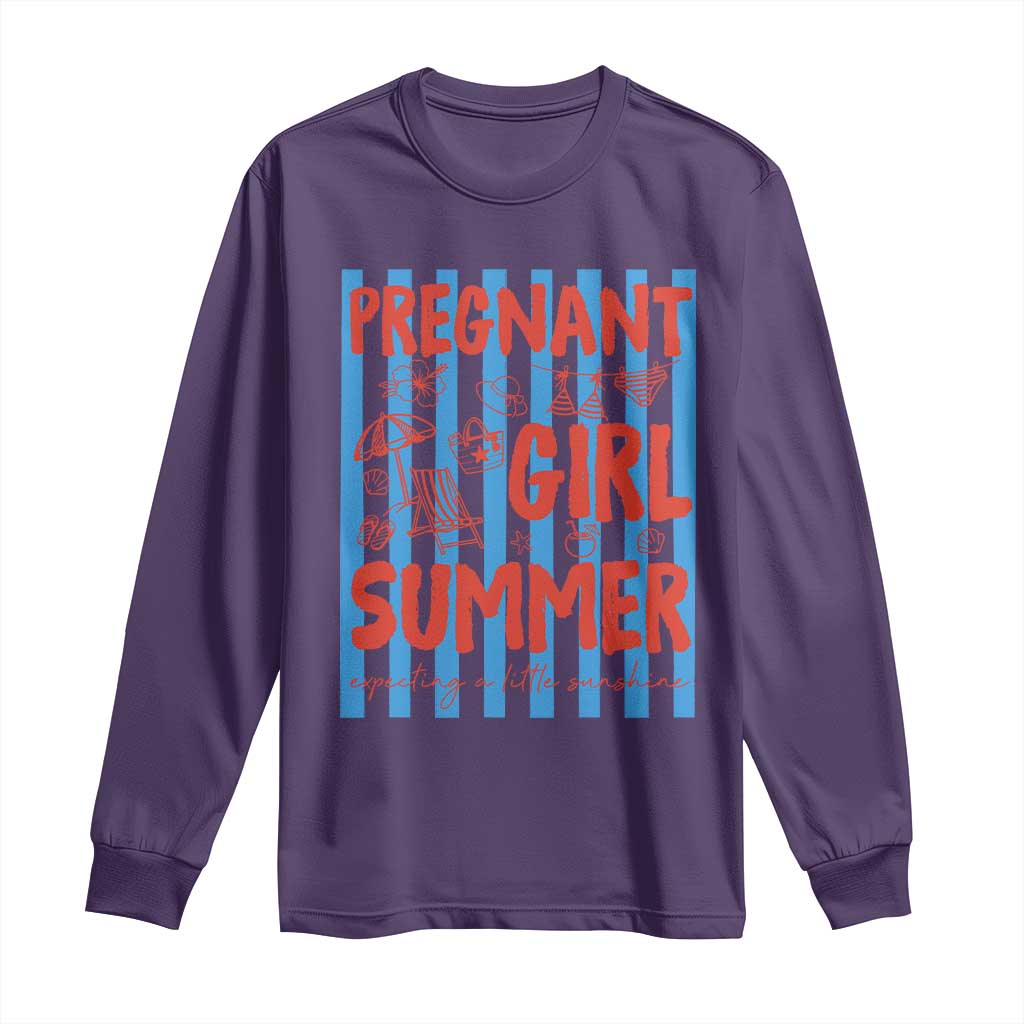 Pregnant Girl Summer Long Sleeve Shirt Funny Beach Pregnancy Announcement TS14 Purple Print Your Wear