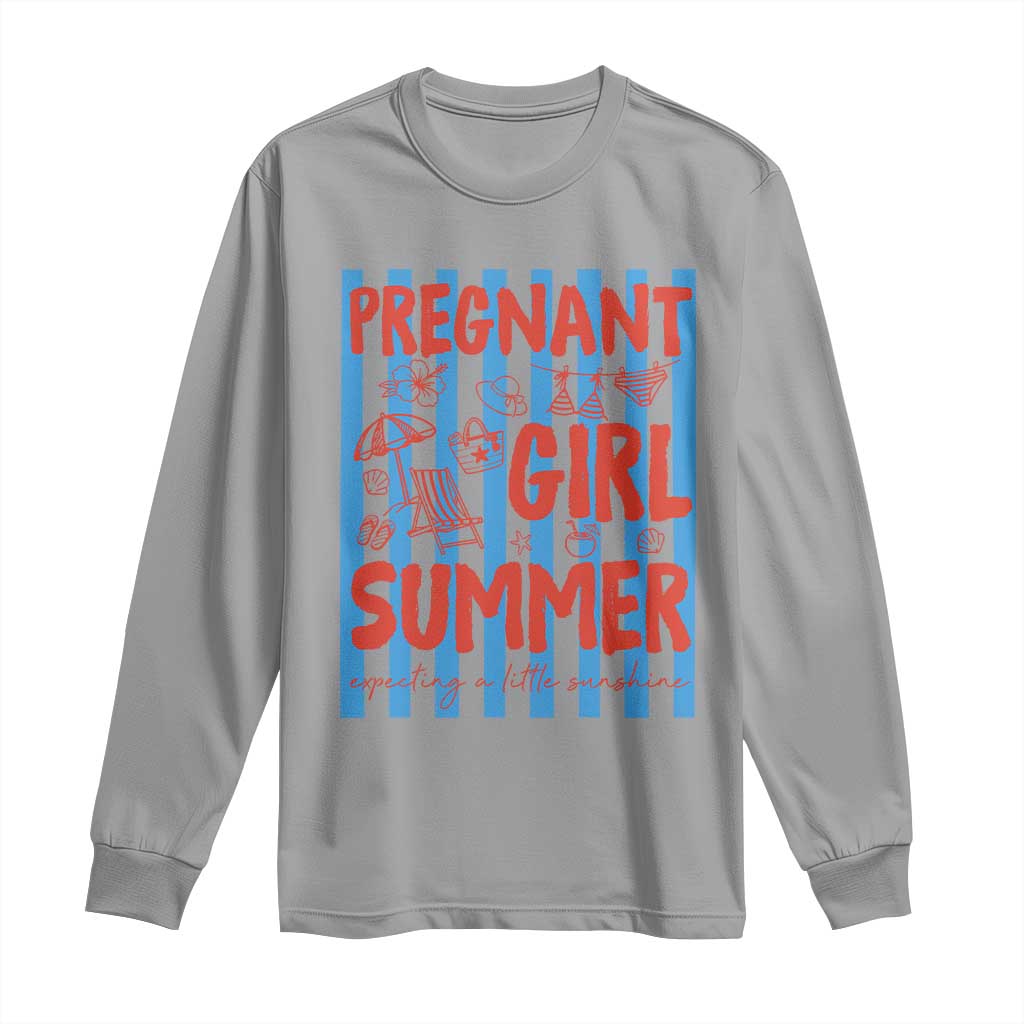 Pregnant Girl Summer Long Sleeve Shirt Funny Beach Pregnancy Announcement TS14 Sport Gray Print Your Wear