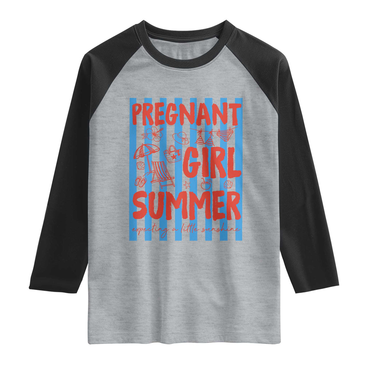 Pregnant Girl Summer Raglan Shirt Funny Beach Pregnancy Announcement TS14 Heather Gray Black Print Your Wear