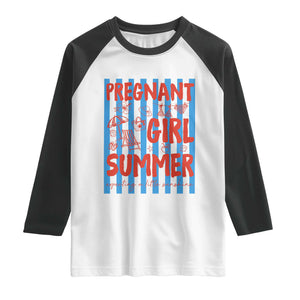 Pregnant Girl Summer Raglan Shirt Funny Beach Pregnancy Announcement TS14 White Black Print Your Wear