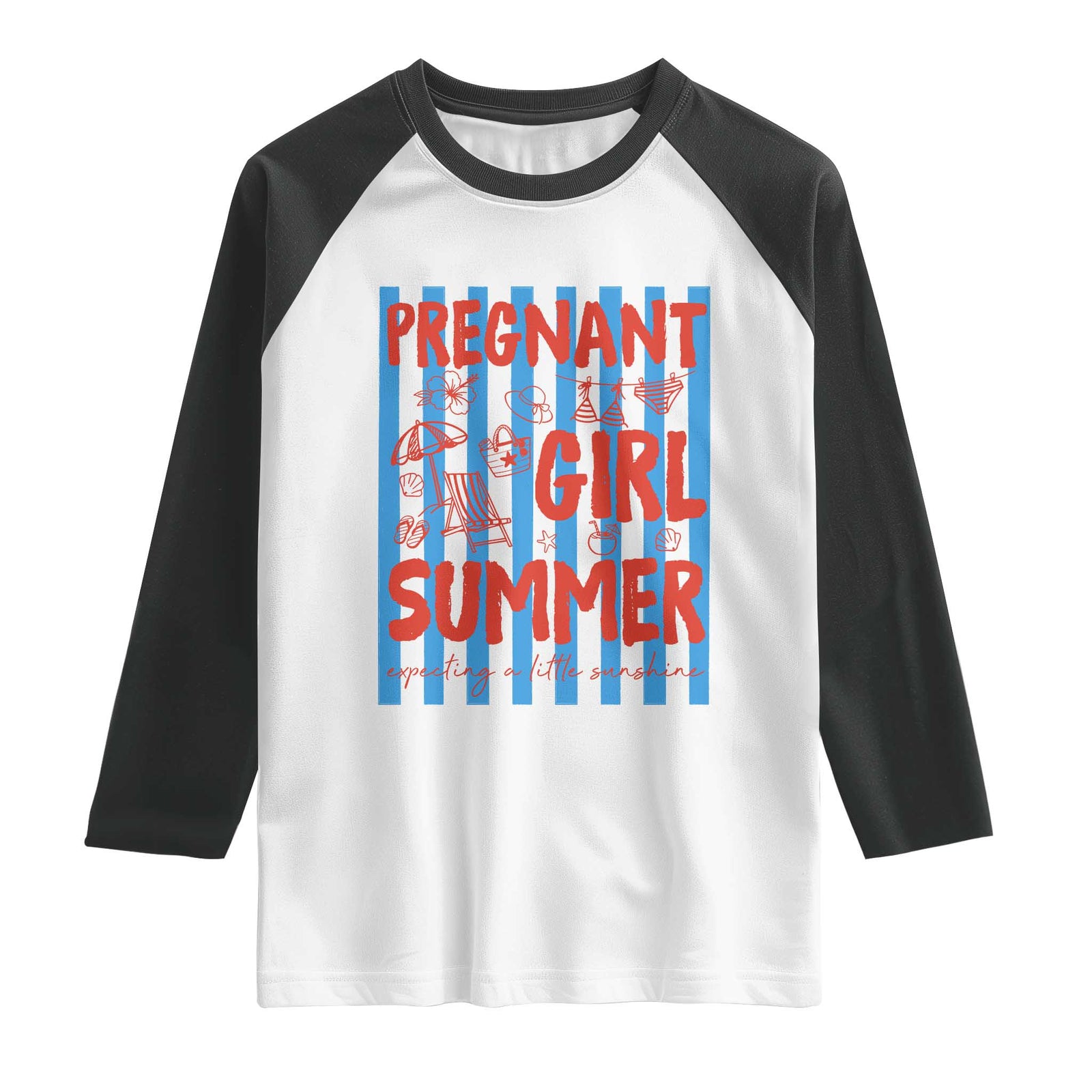Pregnant Girl Summer Raglan Shirt Funny Beach Pregnancy Announcement TS14 White Black Print Your Wear