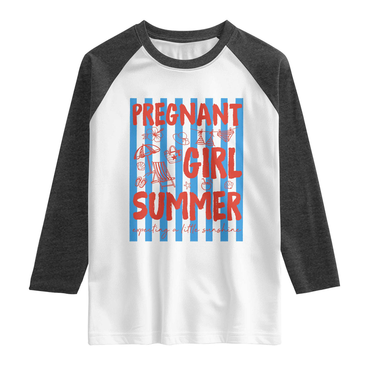 Pregnant Girl Summer Raglan Shirt Funny Beach Pregnancy Announcement TS14 White Heather Charcoal Print Your Wear