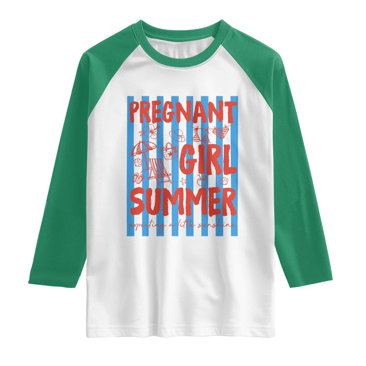 Pregnant Girl Summer Raglan Shirt Funny Beach Pregnancy Announcement TS14 White Kelly Green Print Your Wear