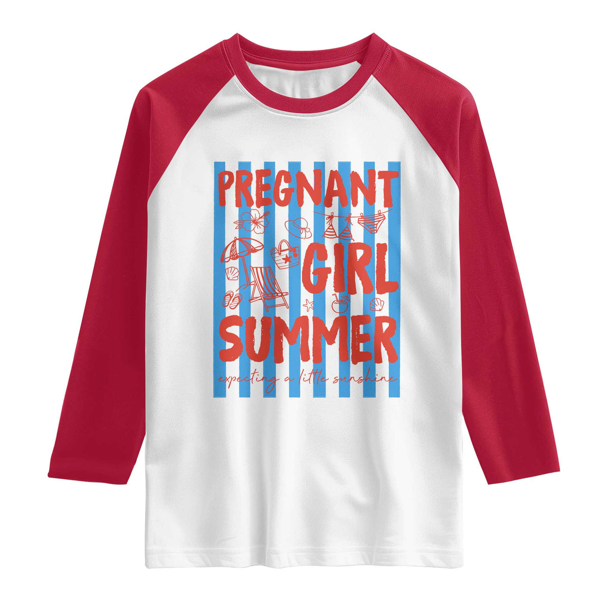 Pregnant Girl Summer Raglan Shirt Funny Beach Pregnancy Announcement TS14 White Red Print Your Wear