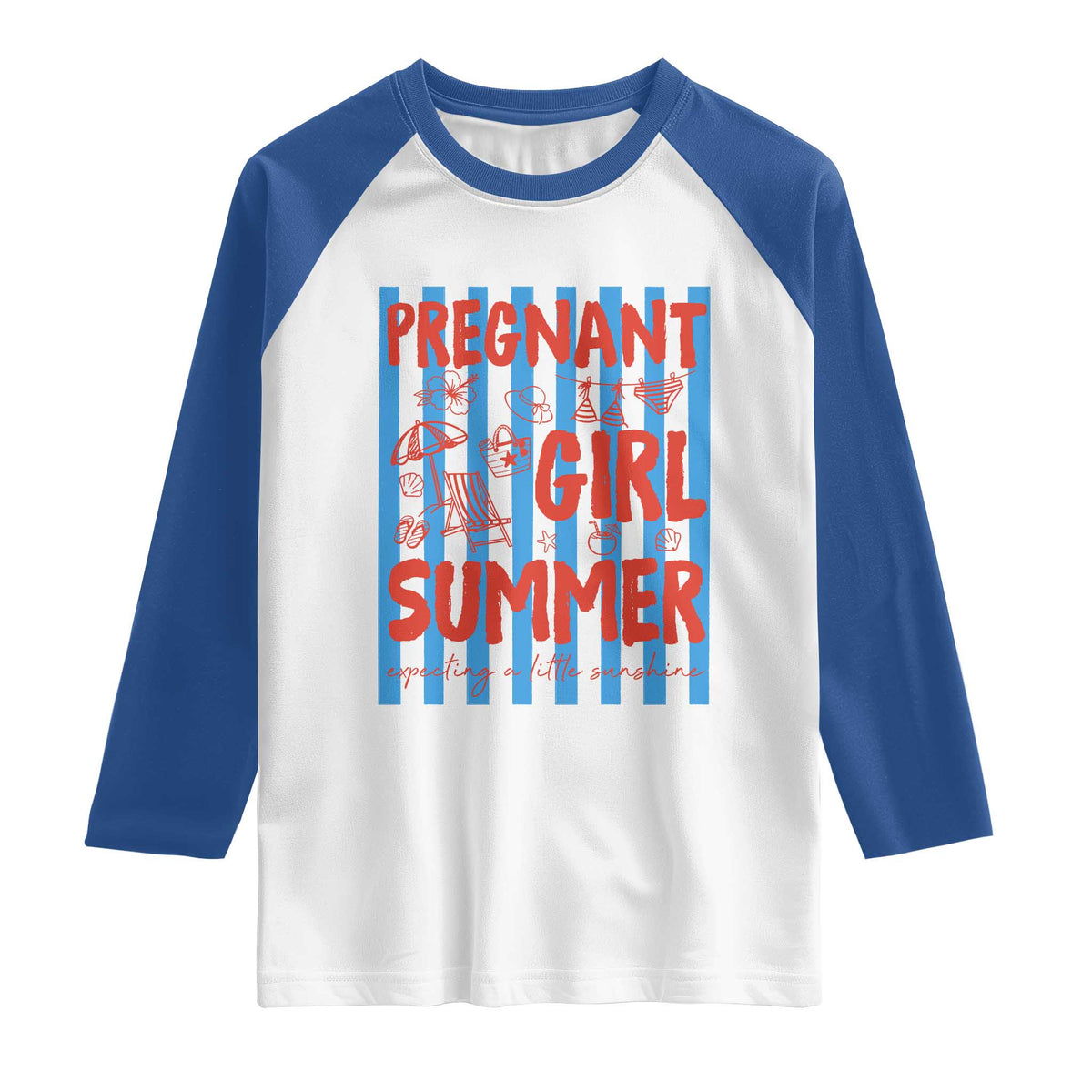 Pregnant Girl Summer Raglan Shirt Funny Beach Pregnancy Announcement TS14 White Royal Print Your Wear