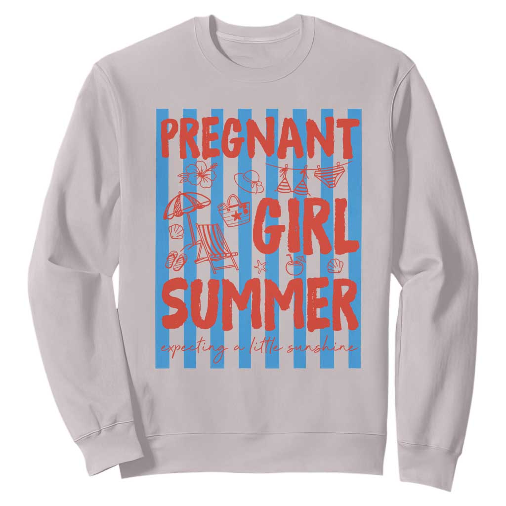 Pregnant Girl Summer Sweatshirt Funny Beach Pregnancy Announcement TS14 Ice Gray Print Your Wear