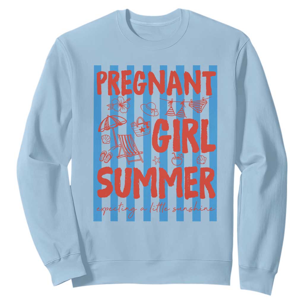 Pregnant Girl Summer Sweatshirt Funny Beach Pregnancy Announcement TS14 Light Blue Print Your Wear