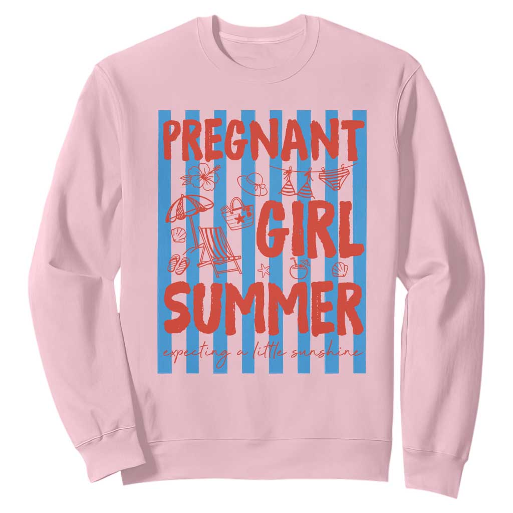 Pregnant Girl Summer Sweatshirt Funny Beach Pregnancy Announcement TS14 Light Pink Print Your Wear