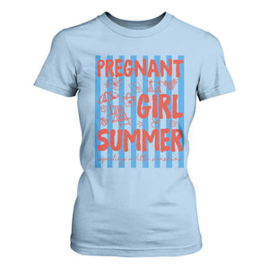 Pregnant Girl Summer T Shirt For Women Funny Beach Pregnancy Announcement TS14 Light Blue Print Your Wear