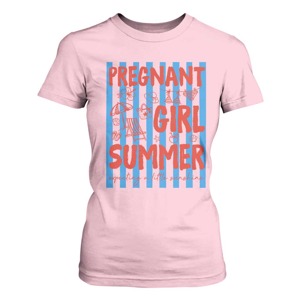 Pregnant Girl Summer T Shirt For Women Funny Beach Pregnancy Announcement TS14 Light Pink Print Your Wear