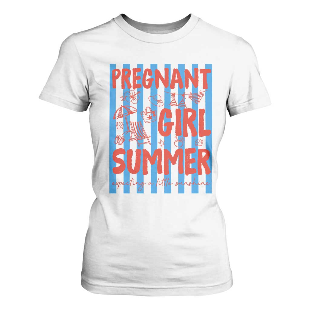 Pregnant Girl Summer T Shirt For Women Funny Beach Pregnancy Announcement TS14 White Print Your Wear