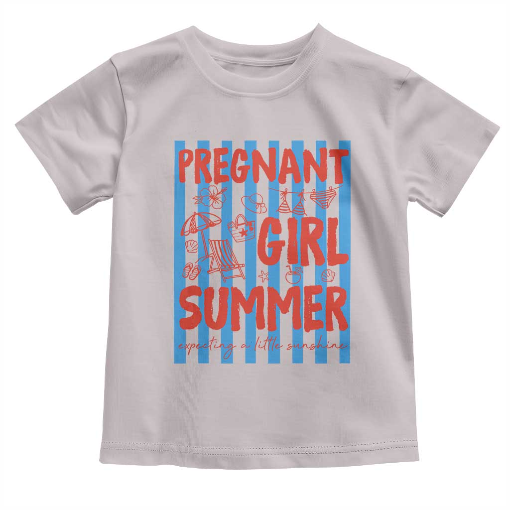 Pregnant Girl Summer Toddler T Shirt Funny Beach Pregnancy Announcement TS14 Ice Gray Print Your Wear