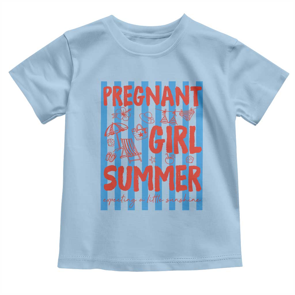Pregnant Girl Summer Toddler T Shirt Funny Beach Pregnancy Announcement TS14 Light Blue Print Your Wear