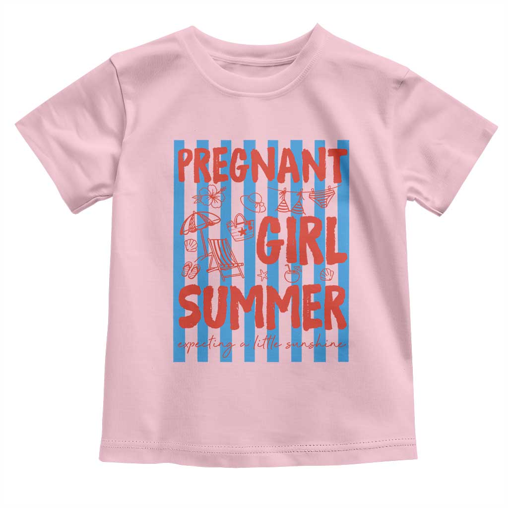 Pregnant Girl Summer Toddler T Shirt Funny Beach Pregnancy Announcement TS14 Light Pink Print Your Wear
