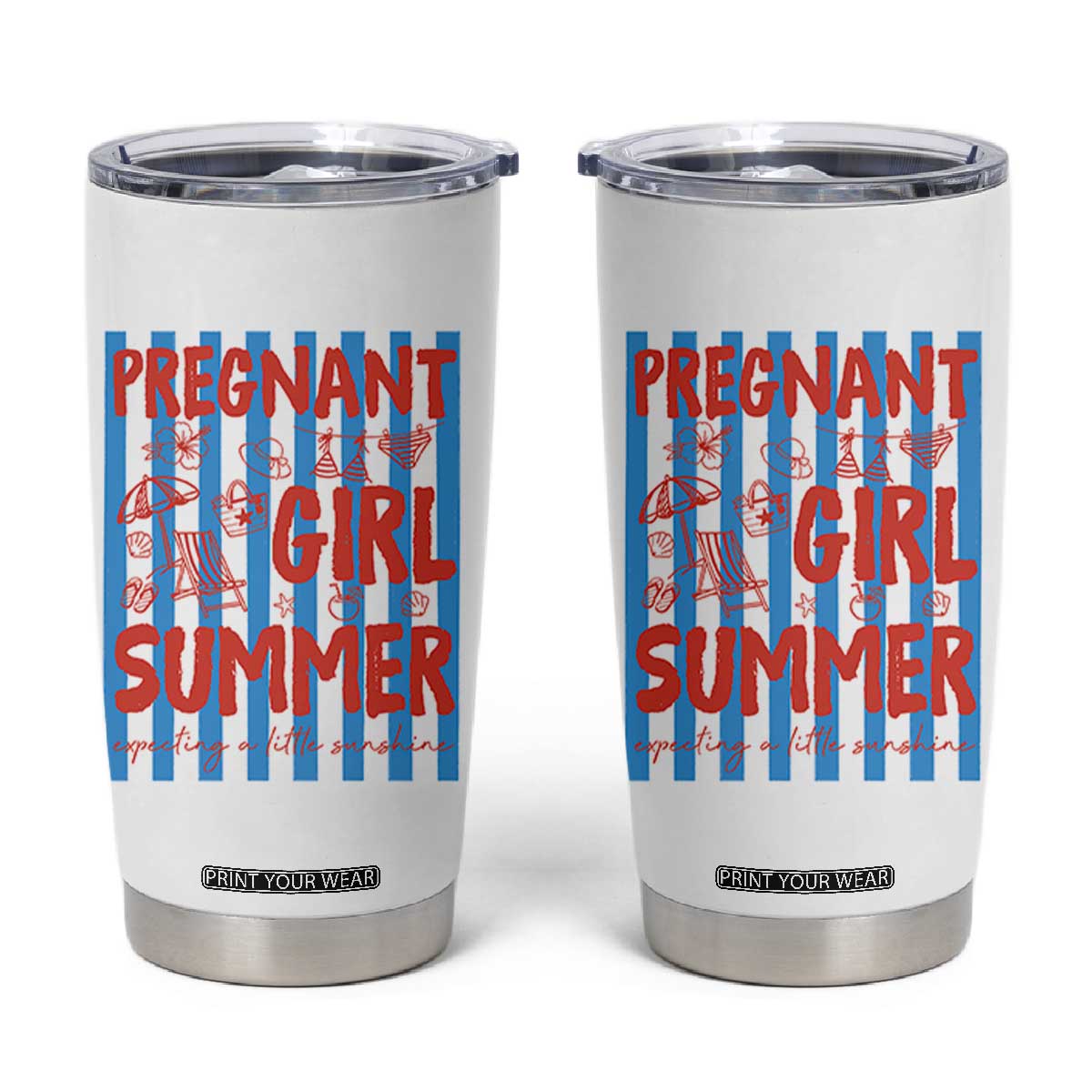 Pregnant Girl Summer Tumbler Cup Funny Beach Pregnancy Announcement TS14 White Print Your Wear