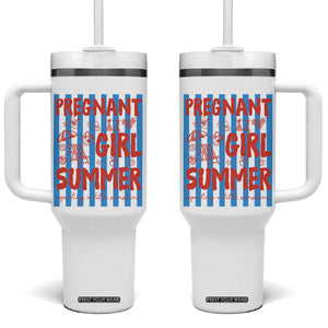 Pregnant Girl Summer Tumbler With Handle Funny Beach Pregnancy Announcement TS14 One Size: 40 oz White Print Your Wear