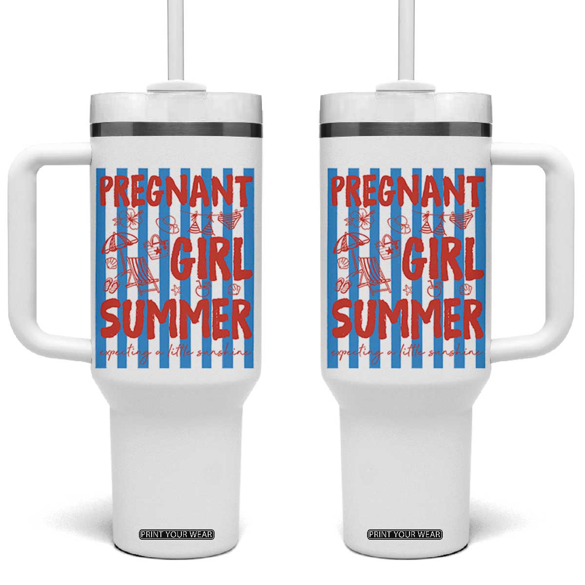 Pregnant Girl Summer Tumbler With Handle Funny Beach Pregnancy Announcement TS14 One Size: 40 oz White Print Your Wear