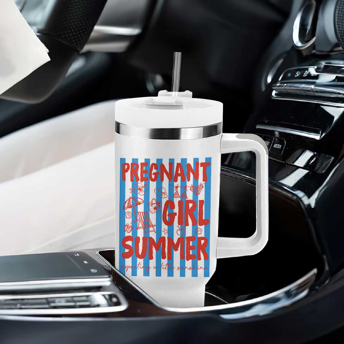 Pregnant Girl Summer Tumbler With Handle Funny Beach Pregnancy Announcement TS14 Print Your Wear