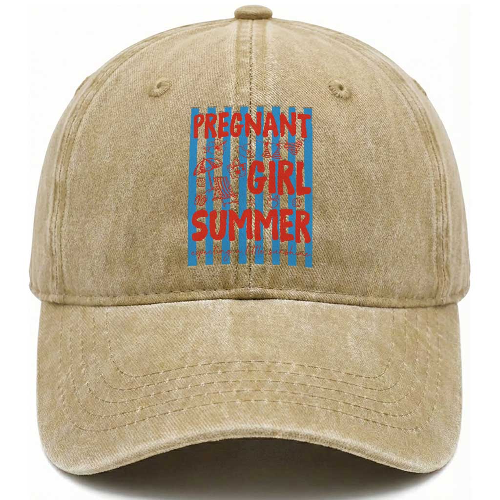 Pregnant Girl Summer Washed Cotton Baseball Cap Funny Beach Pregnancy Announcement TS14 Print Your Wear