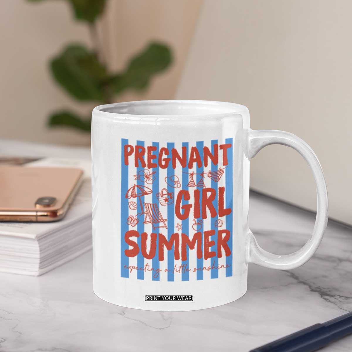 Pregnant Girl Summer Coffee Mug Funny Beach Pregnancy Announcement TS14 Print Your Wear