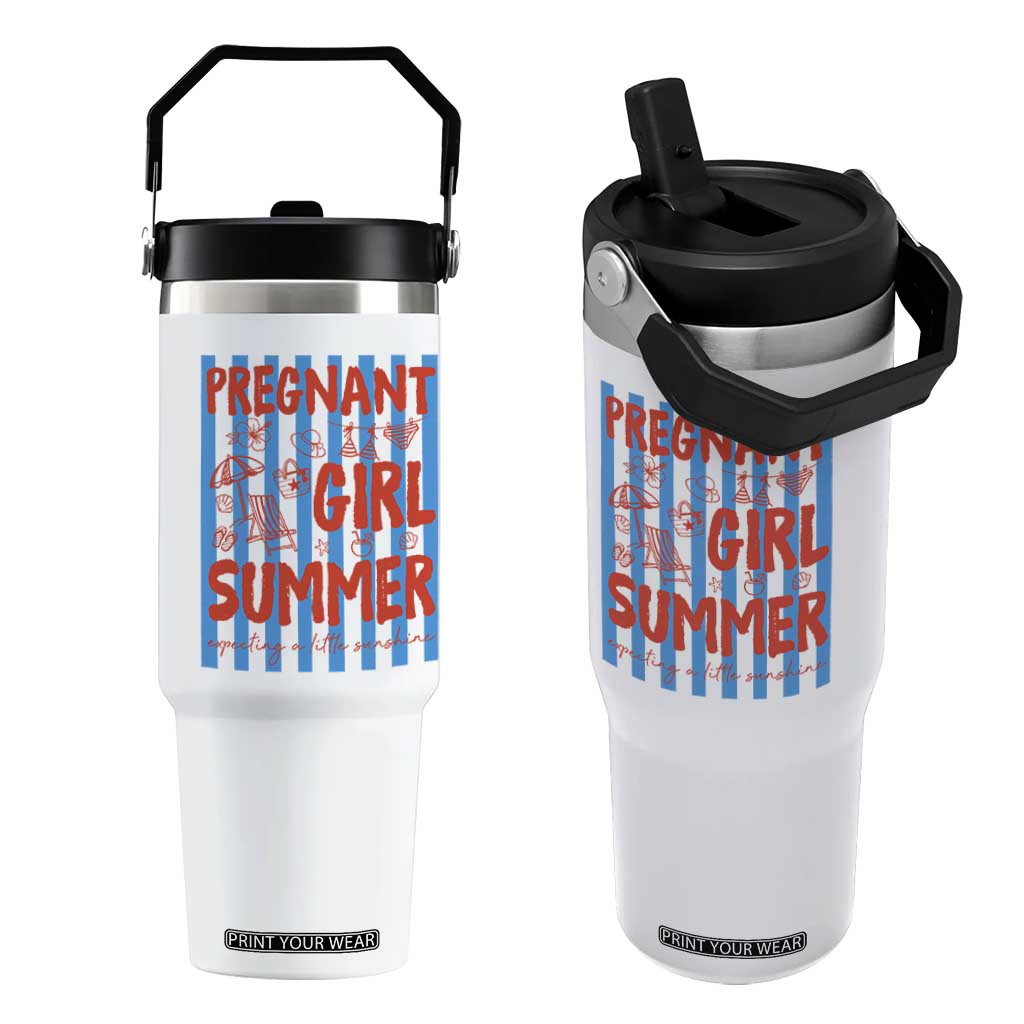 Pregnant Girl Summer Flip Straw Tumbler Funny Beach Pregnancy Announcement TS14 One Size: 30 oz White Print Your Wear