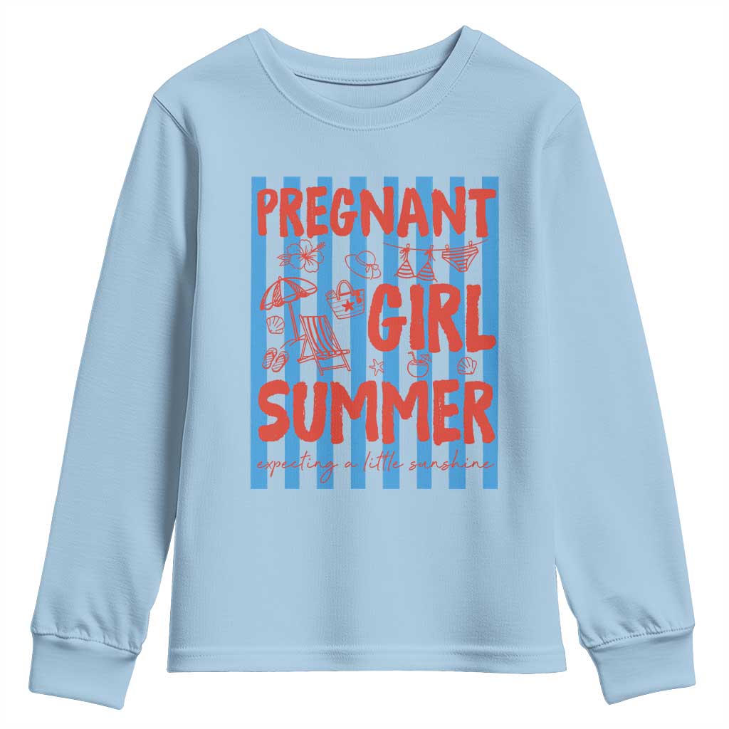 Pregnant Girl Summer Youth Sweatshirt Funny Beach Pregnancy Announcement TS14 Light Blue Print Your Wear