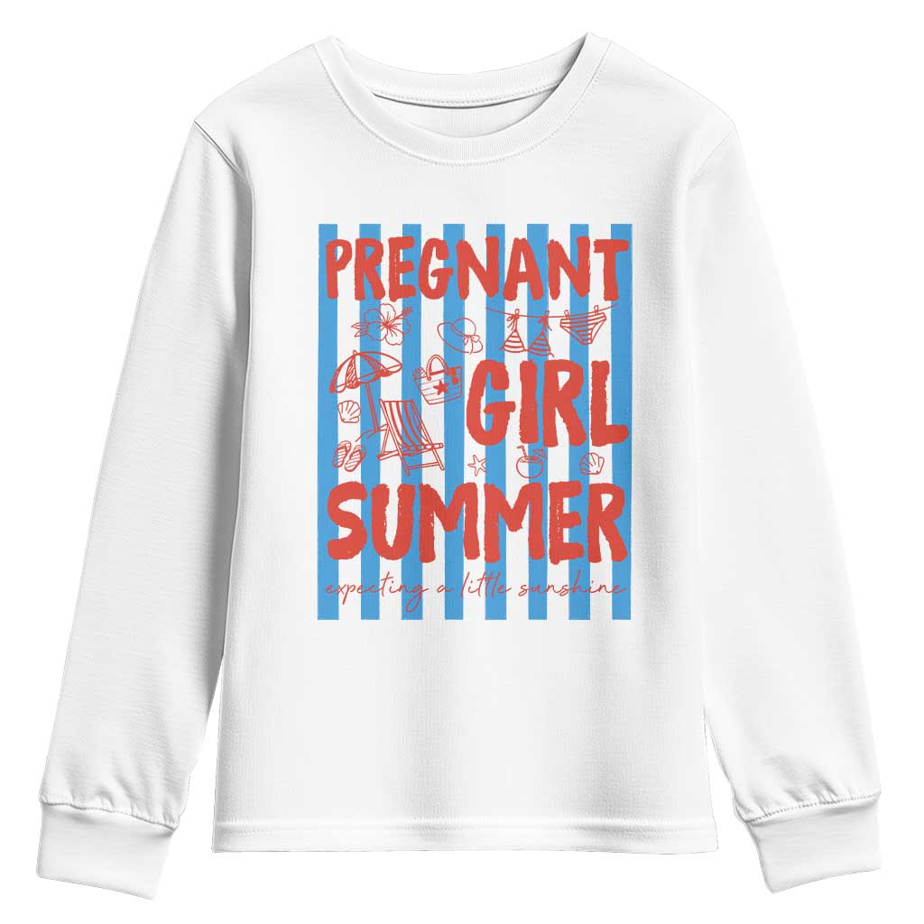 Pregnant Girl Summer Youth Sweatshirt Funny Beach Pregnancy Announcement TS14 White Print Your Wear