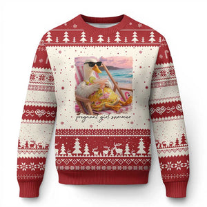 Pregnant Girl Summer Goose Mom Ugly Christmas Sweater Funny Pregnancy Announcement TS14 Beige Red Print Your Wear