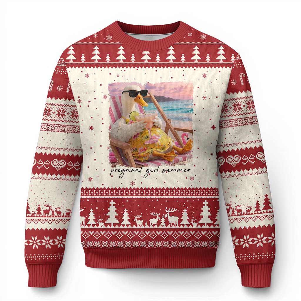 Pregnant Girl Summer Goose Mom Ugly Christmas Sweater Funny Pregnancy Announcement TS14 Beige Red Print Your Wear