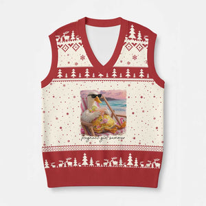 Pregnant Girl Summer Goose Mom V-Neck Knit Sweater Vest Funny Pregnancy Announcement TS14 Beige Red Print Your Wear
