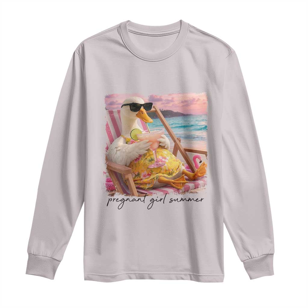Pregnant Girl Summer Goose Mom Long Sleeve Shirt Funny Pregnancy Announcement TS14 Ice Gray Print Your Wear