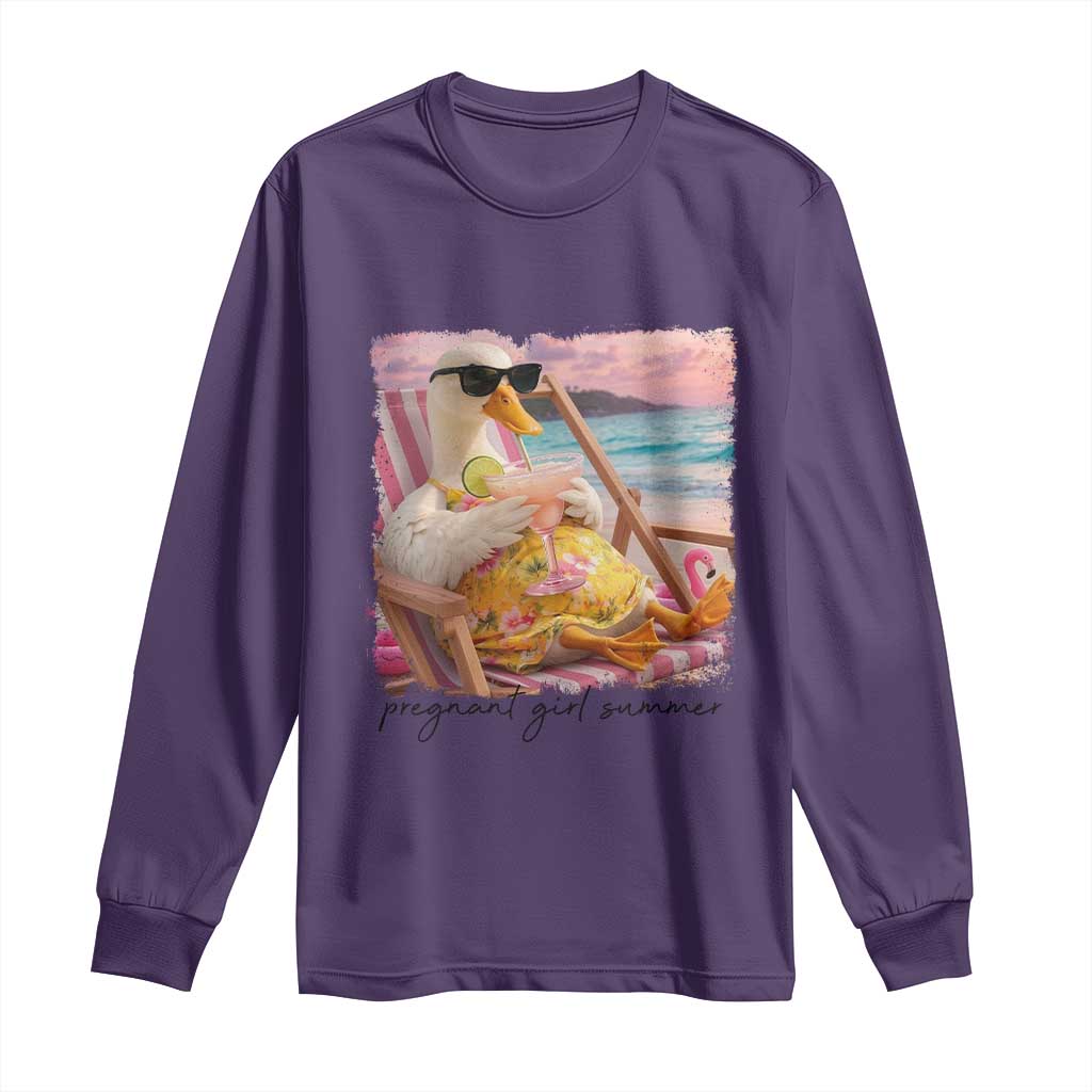 Pregnant Girl Summer Goose Mom Long Sleeve Shirt Funny Pregnancy Announcement TS14 Purple Print Your Wear