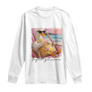 Pregnant Girl Summer Goose Mom Long Sleeve Shirt Funny Pregnancy Announcement TS14 White Print Your Wear