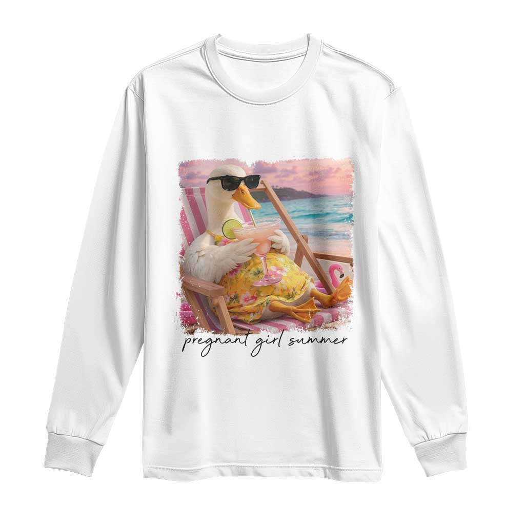 Pregnant Girl Summer Goose Mom Long Sleeve Shirt Funny Pregnancy Announcement TS14 White Print Your Wear