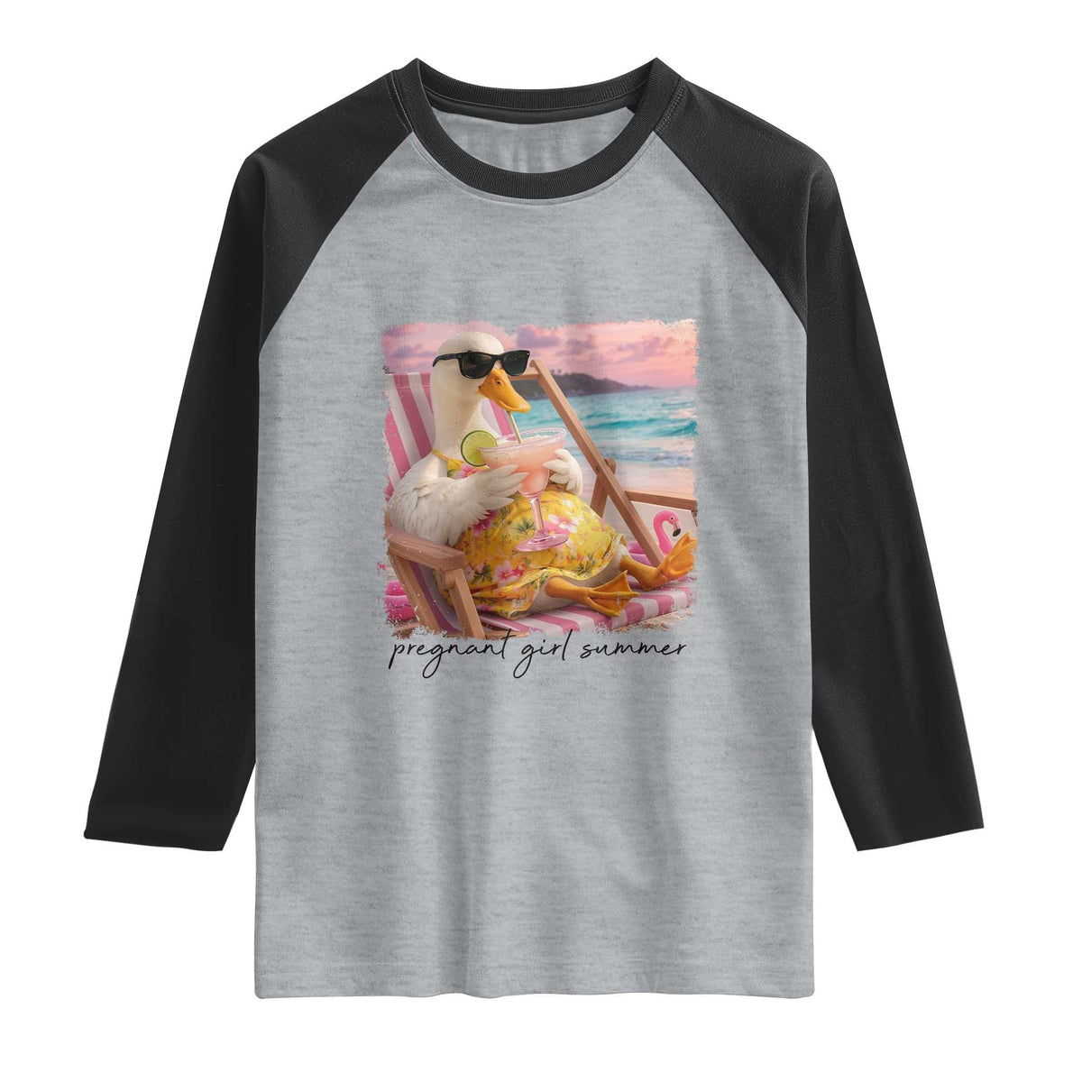 Pregnant Girl Summer Goose Mom Raglan Shirt Funny Pregnancy Announcement TS14 Heather Gray Black Print Your Wear