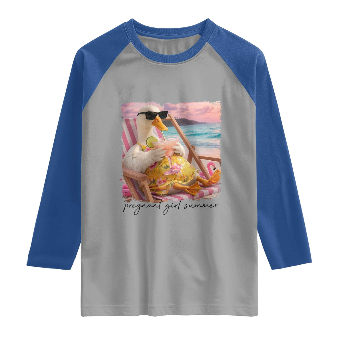 Pregnant Girl Summer Goose Mom Raglan Shirt Funny Pregnancy Announcement TS14 Sport Gray Royal Print Your Wear