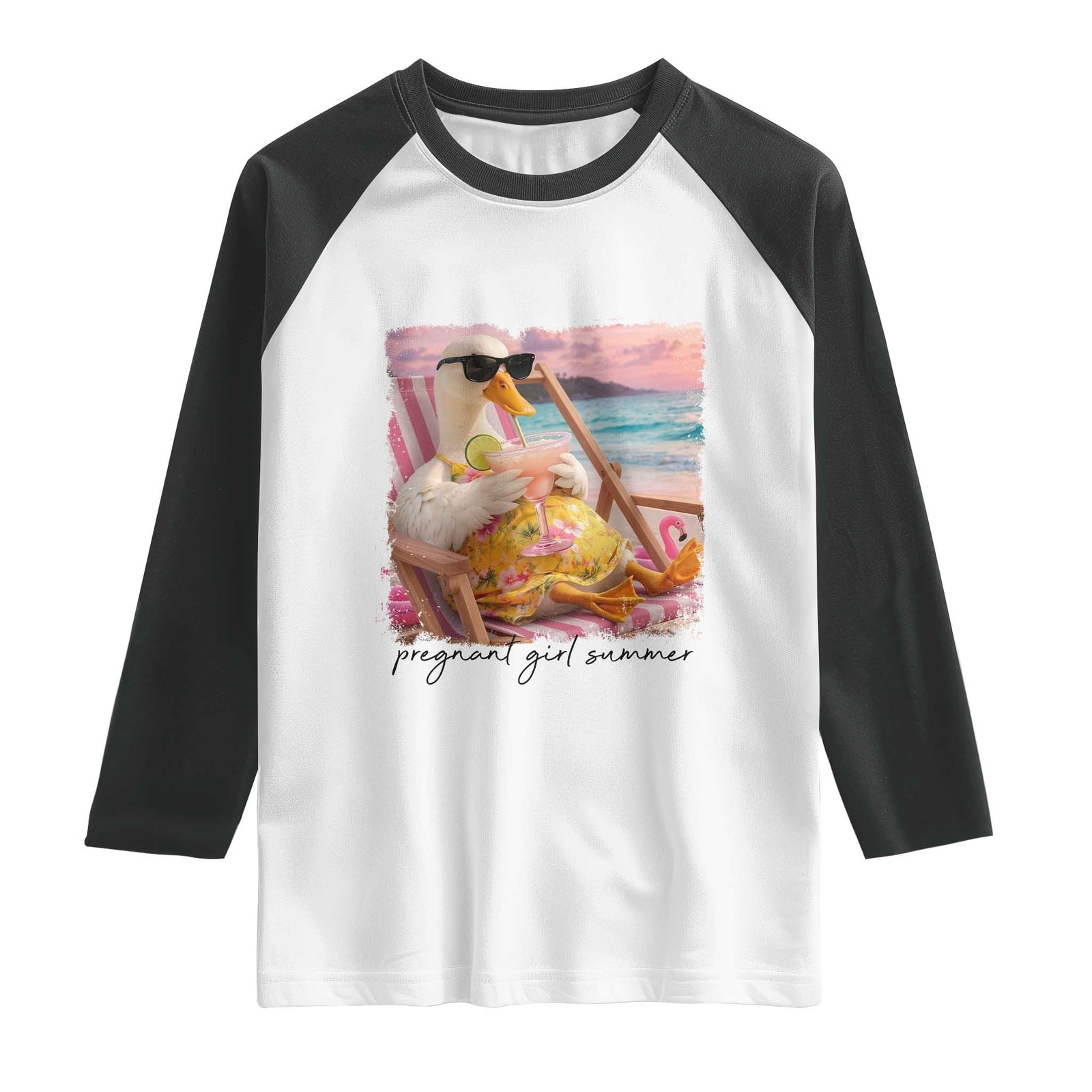 Pregnant Girl Summer Goose Mom Raglan Shirt Funny Pregnancy Announcement TS14 White Black Print Your Wear