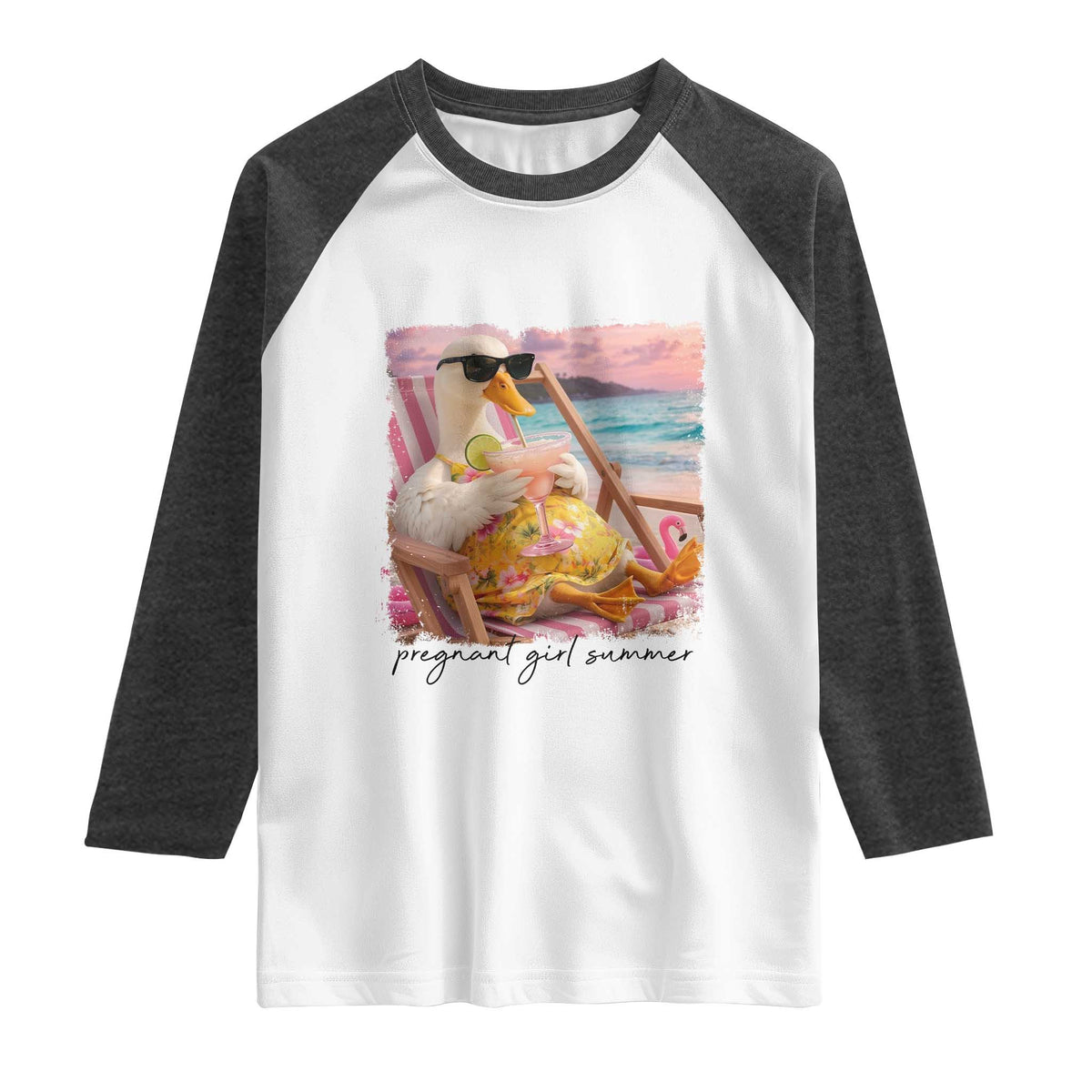 Pregnant Girl Summer Goose Mom Raglan Shirt Funny Pregnancy Announcement TS14 White Heather Charcoal Print Your Wear