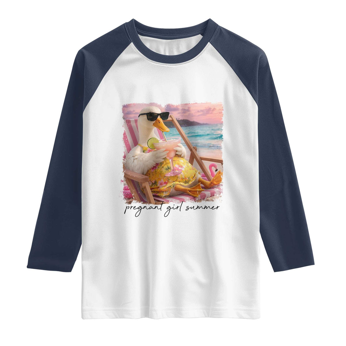 Pregnant Girl Summer Goose Mom Raglan Shirt Funny Pregnancy Announcement TS14 White Navy Print Your Wear