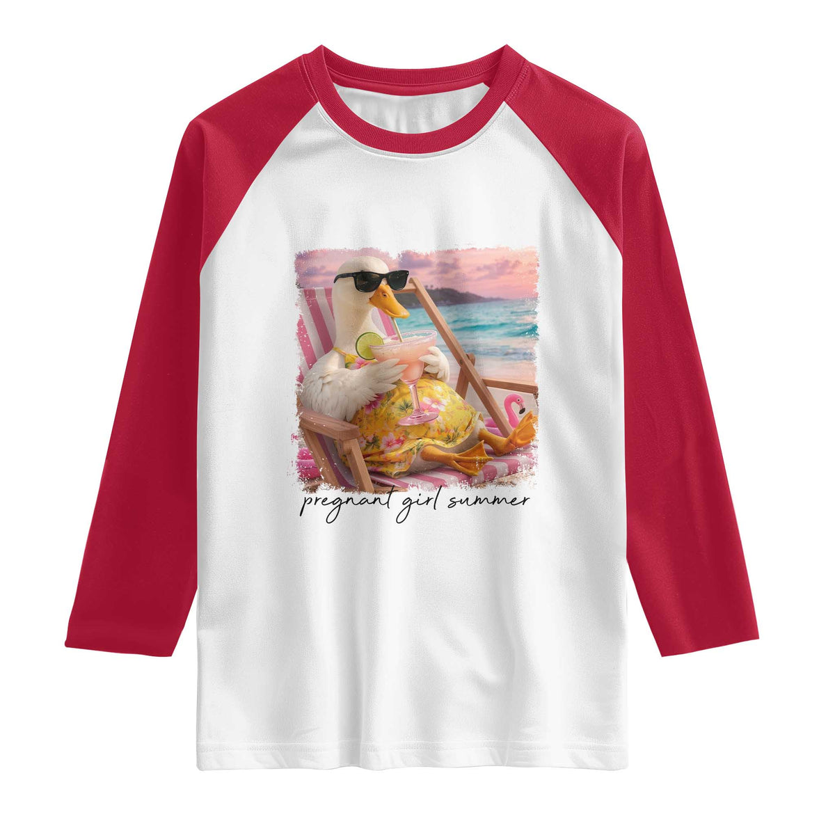 Pregnant Girl Summer Goose Mom Raglan Shirt Funny Pregnancy Announcement TS14 White Red Print Your Wear