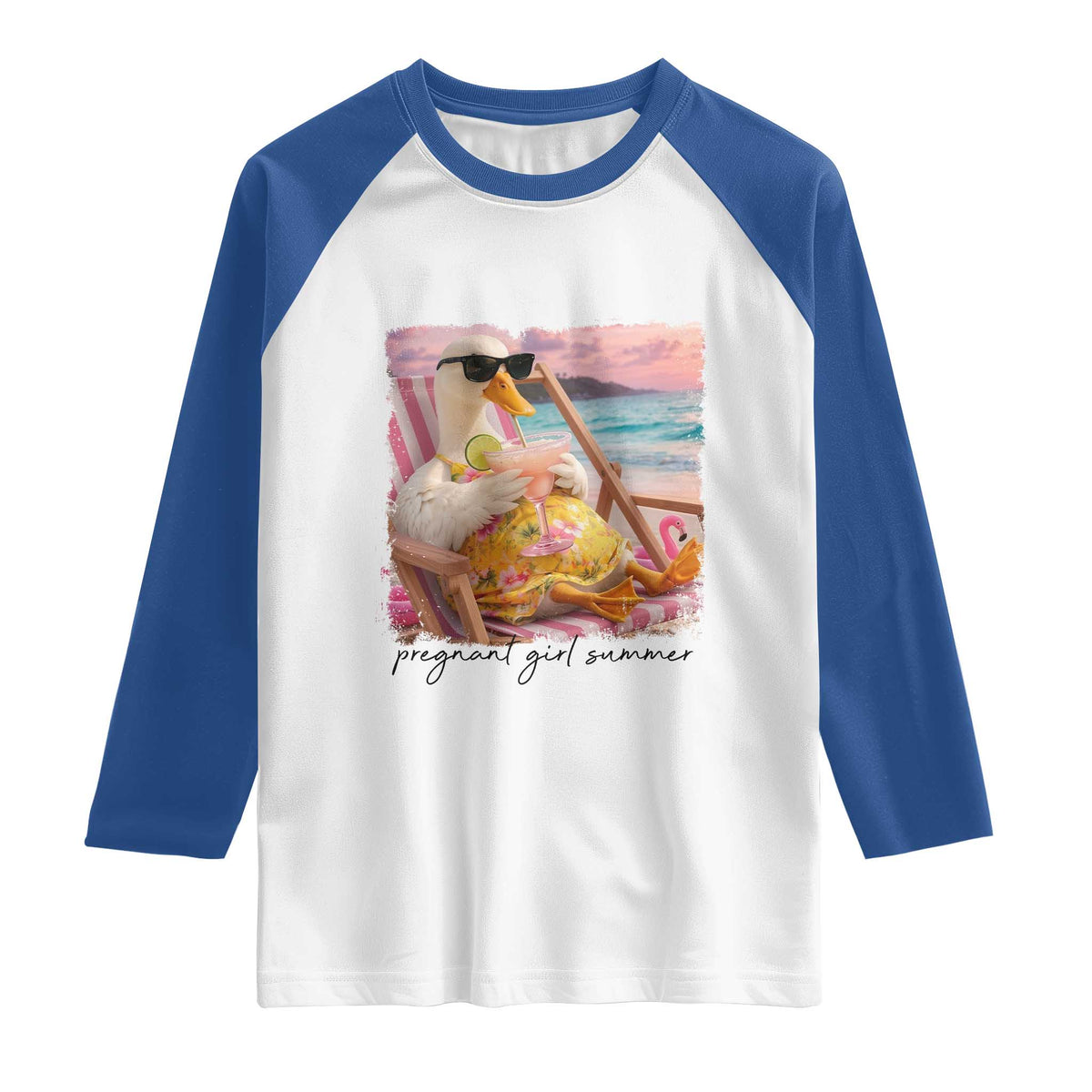 Pregnant Girl Summer Goose Mom Raglan Shirt Funny Pregnancy Announcement TS14 White Royal Print Your Wear