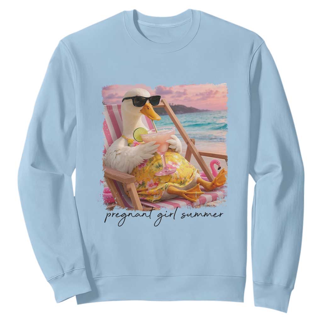 Pregnant Girl Summer Goose Mom Sweatshirt Funny Pregnancy Announcement TS14 Light Blue Print Your Wear