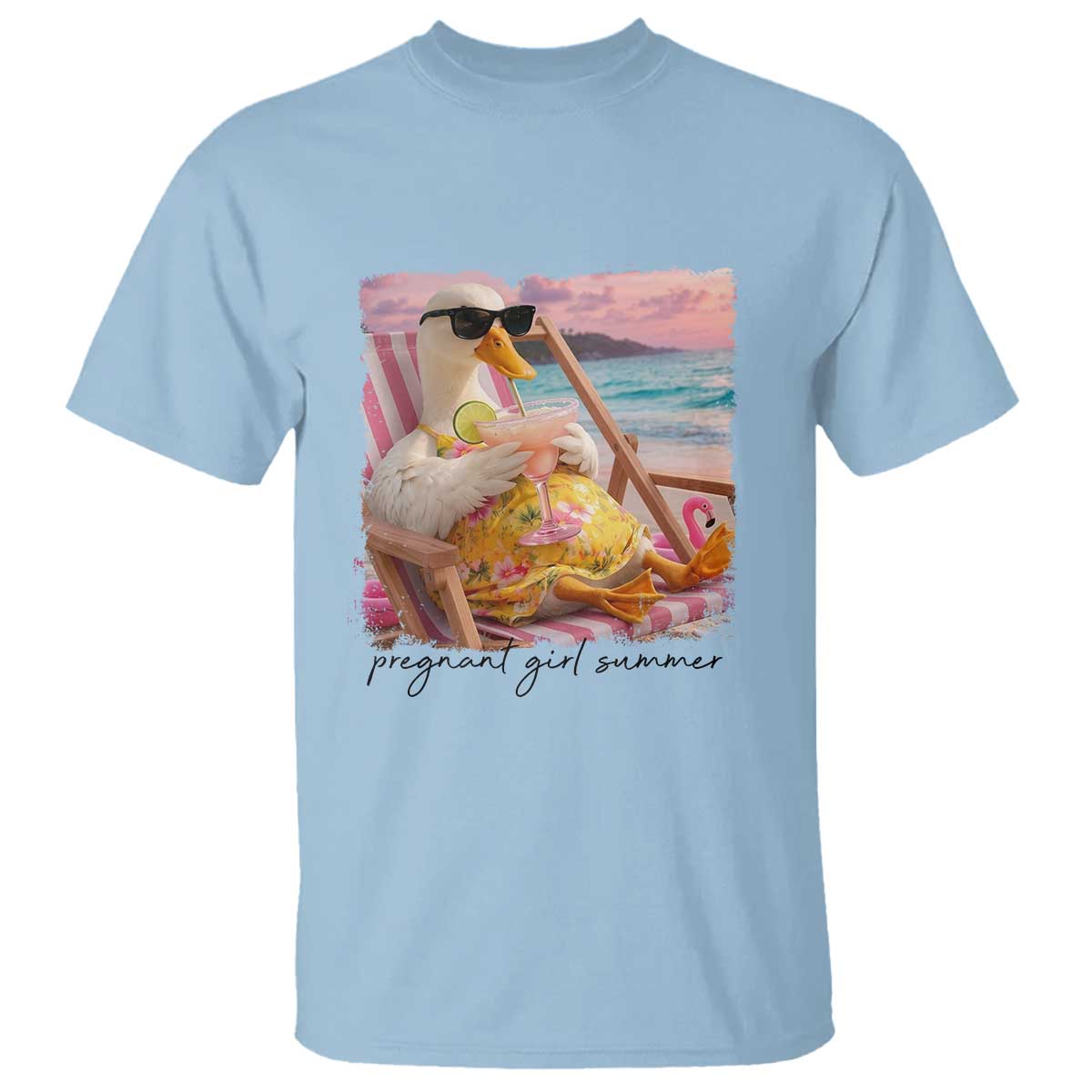 Pregnant Girl Summer Goose Mom T Shirt Funny Pregnancy Announcement TS14 Light Blue Print Your Wear