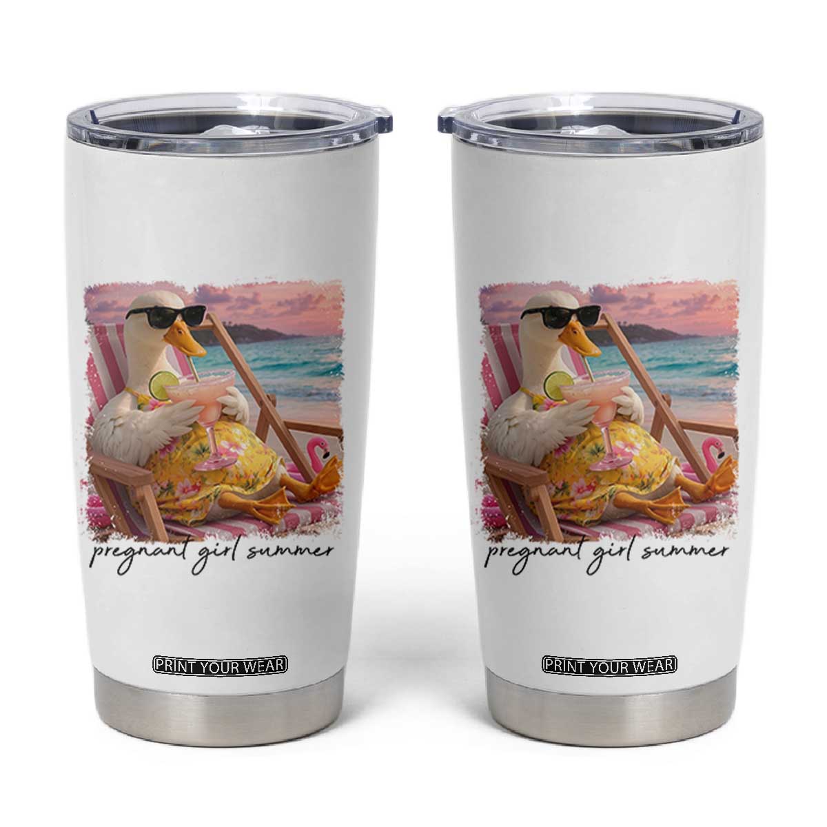 Pregnant Girl Summer Goose Mom Tumbler Cup Funny Pregnancy Announcement TS14 White Print Your Wear