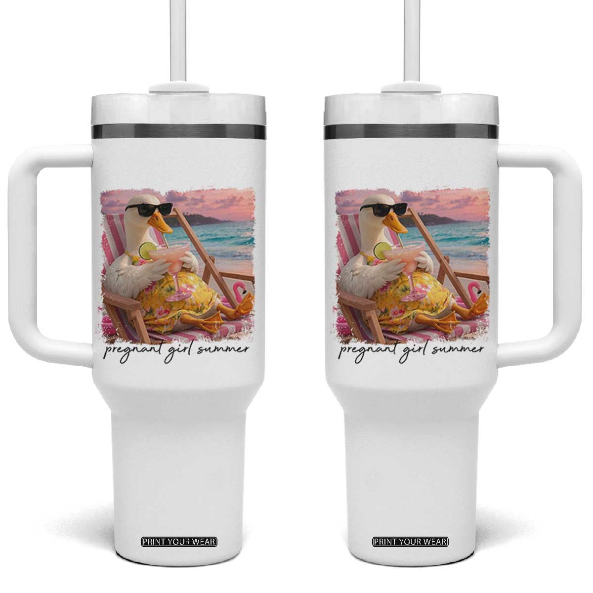 Pregnant Girl Summer Goose Mom Tumbler With Handle Funny Pregnancy Announcement TS14 One Size: 40 oz White Print Your Wear