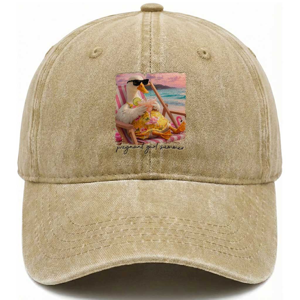 Pregnant Girl Summer Goose Mom Washed Cotton Baseball Cap Funny Pregnancy Announcement TS14 Print Your Wear