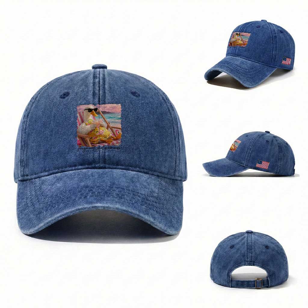 Pregnant Girl Summer Goose Mom Washed Cotton Baseball Cap Funny Pregnancy Announcement TS14 Washed Cap Universal Fit Royal Blue Print Your Wear
