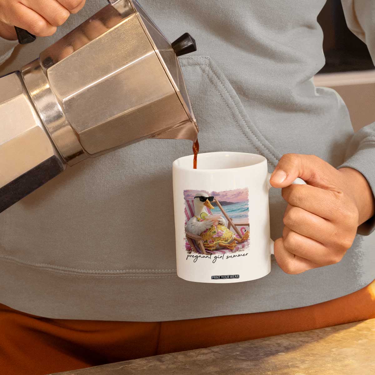 Pregnant Girl Summer Goose Mom Coffee Mug Funny Pregnancy Announcement TS14 Print Your Wear