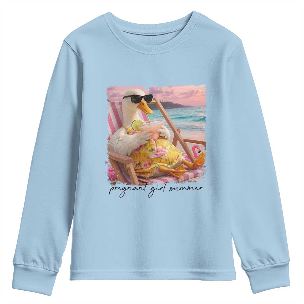 Pregnant Girl Summer Goose Mom Youth Sweatshirt Funny Pregnancy Announcement TS14 Light Blue Print Your Wear